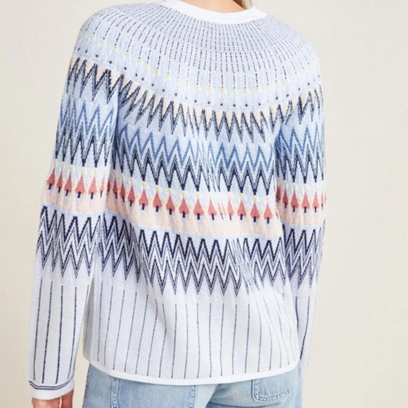 Anthropologie Libby Fair Isle Wool Blend Sweater in Wedgewood - NEW - Medium - Picture 2 of 11